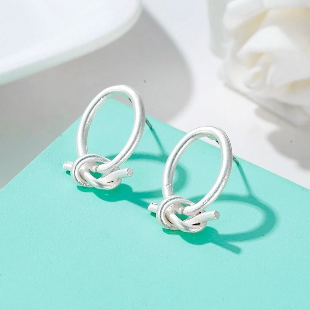 Silver Circular Knot Stud Earrings - Picture 1 of 4